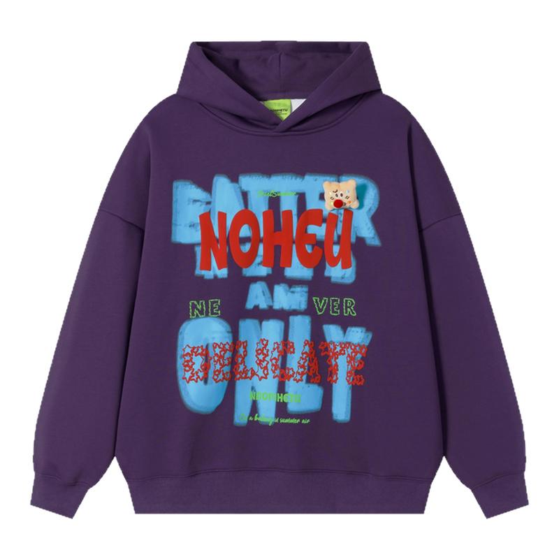 MoCreation 美式字母印花连帽卫衣男女情侣宽松百搭潮牌紫色帽衫