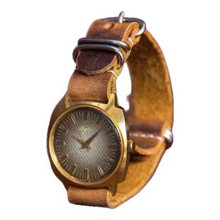 Wrist㊣乌克兰代购 古着老式70年代收藏棕色真皮苏联机械手表腕表