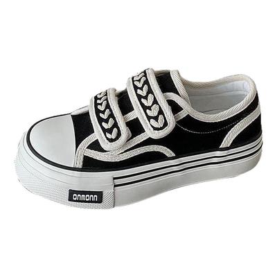 麦穗帆布鞋子秋季百搭新款小个子显高帆布鞋魔术贴休闲板鞋女款