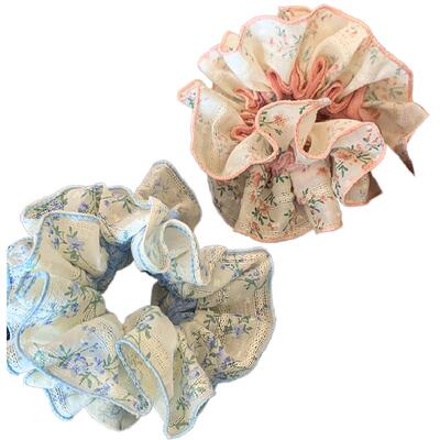 法式碎花高级感大肠发圈半扎马尾