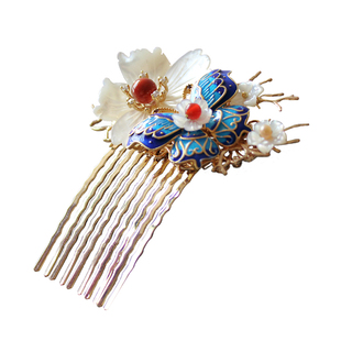 青雀记古典手工烧蓝发簪景泰蓝头饰发钗发梳汉服旗袍古风配饰蓝蝶