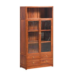红木书架新中式书橱全实木书柜花梨木置物柜刺猬紫檀书橱柜玻璃柜