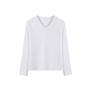 单/两件装 简约打底衫长袖T恤女薄款洋气鸡心领春季百搭V领内搭潮