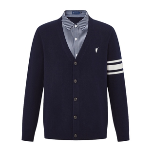 POLOWALK男士假两件针织衫秋冬新款韩版百搭衬衫领开衫休闲外套男