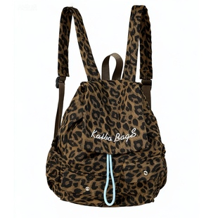 小众设计感ins风复古豹纹帆布小书包女 大学生上课双肩包旅游背包