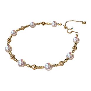 『繁星』akoya海水珍珠满天星手链18k金蓝宝扣头3cm调节尾链手串