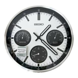 日本精工SEIKO工业风金属外壳温湿度显示客厅卧室静音挂钟822/823