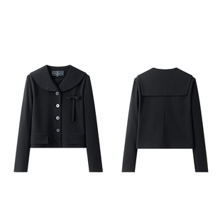 东京岁时记jk制服黑色西装海军领短外套女秋冬学院风花边半裙套装