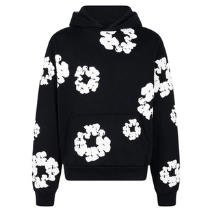 Printed loose long sleeved pullover hoodie印花宽松长袖连帽衫