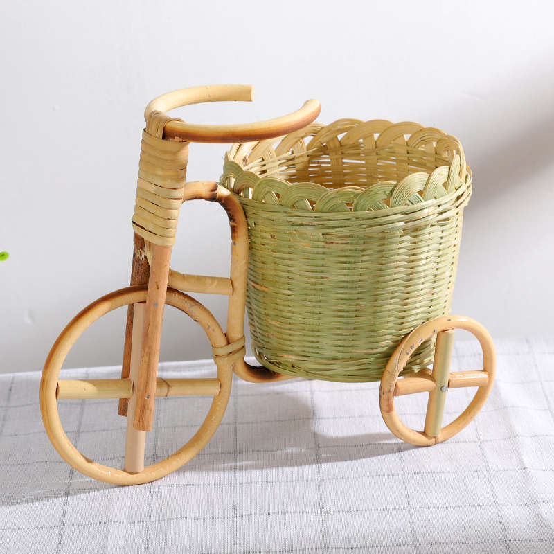 三轮小竹篮手工藤制品桌面摆件收纳篮笔筒创意果盘工艺品竹编制品