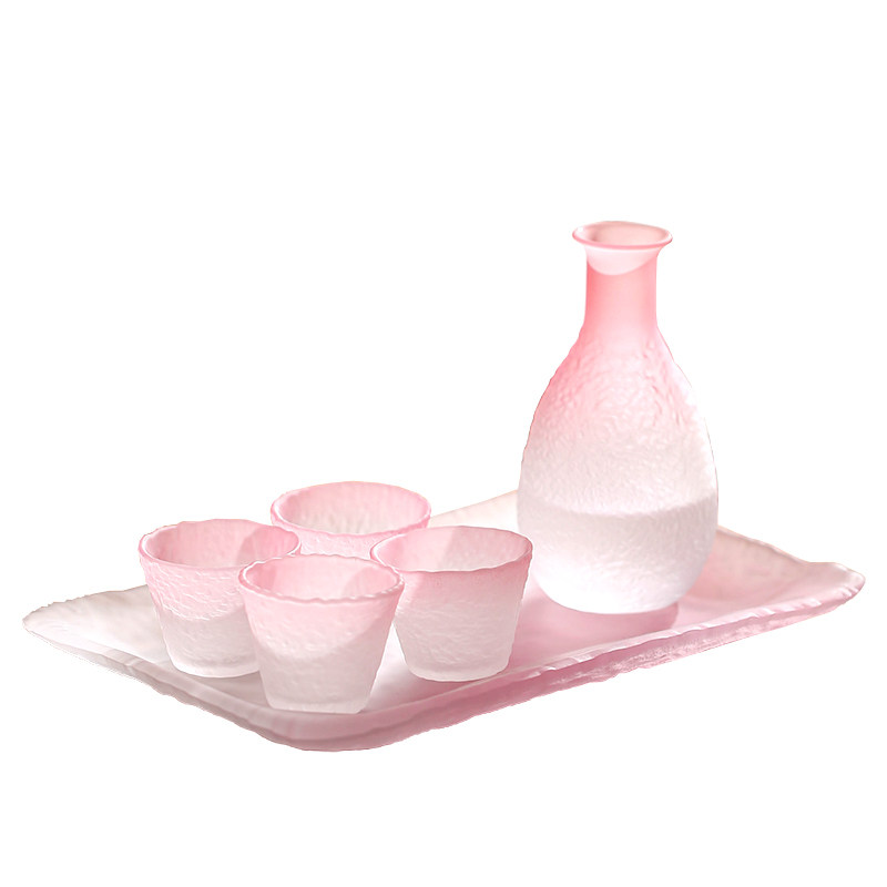高颜值妃粉玻璃清酒壶日式白酒杯