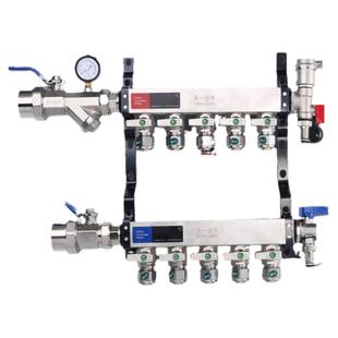 天一金牛地暖分水器304不锈钢家用暖气分水器 大流量球阀方体新款