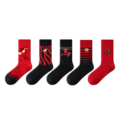 派米本命年男士红色中筒袜