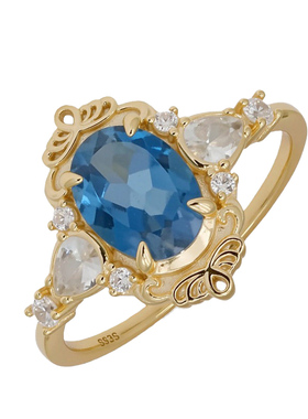 轻奢伦敦蓝托帕石S925镀14K戒指