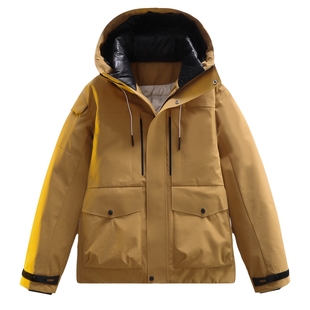 男士卡其色保暖羽绒服男款高级感工装防风外套冬装男2025新款男装