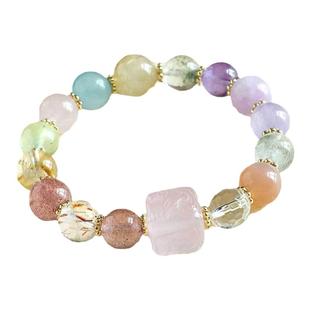 九尾狐多宝水晶黑晶超七发晶粉晶串珠女时尚手串手链女礼物