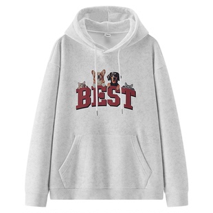 商场同款|森马连帽卫衣男冬季加绒2025新款复古做旧萌宠印花上衣