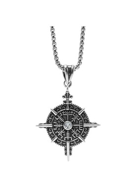 北欧朋克工装风衣服配饰维京符文吊坠项链男女通用镂空复古