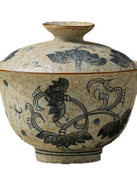 仿古缠枝莲盖碗青花茶具套装