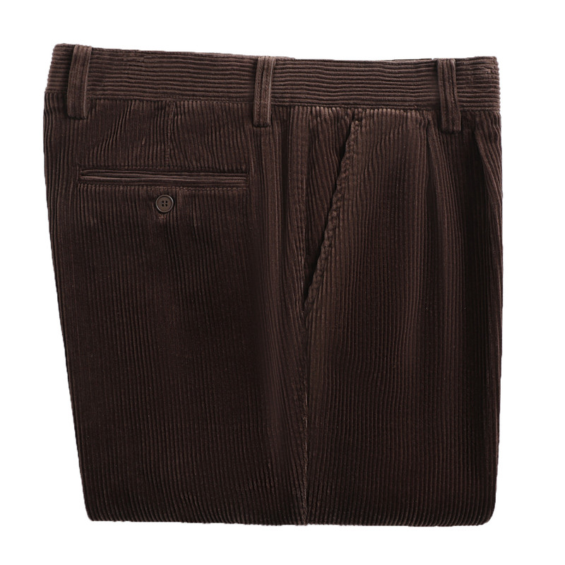 虎都全棉灯芯绒双褶男裤中老年高腰宽松秋冬条绒裤加绒保暖休闲裤