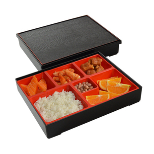 密胺耐高温六格商务套餐盒日式寿司便当盒带盖分格食堂餐厅饭盒