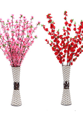 仿真桃花枝假花单支干花樱花客厅摆件树枝腊梅花绢花假树造景装饰