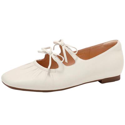 森达玛丽珍女鞋春夏新款超软羊皮芭蕾平底浅口半拖银色单鞋ZTF50