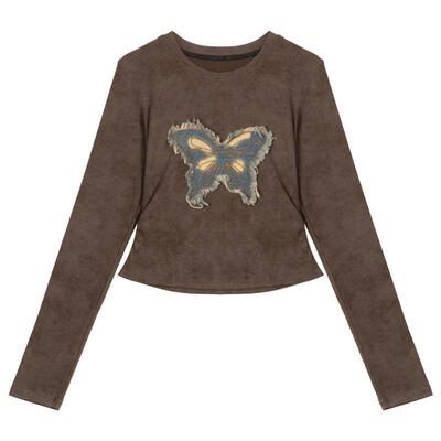 KEIKO蝴蝶花贴布长袖T恤