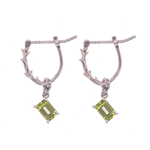 幸运石8月生辰石天然橄榄石纯银925银荆棘造型原创设计耳扣耳环