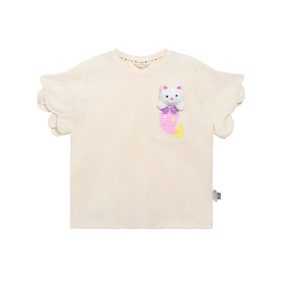 夏威夷鱼尾猫立体玩偶T恤夏季