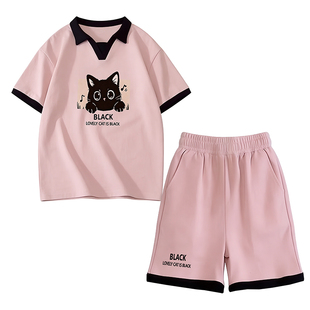 夏日ootd穿搭短裤套装粉色短袖t恤女2026新款宽松半袖女生polo衫