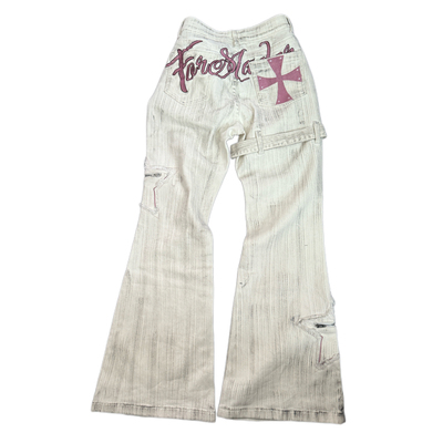 美式高街刺绣绑带微喇牛仔裤