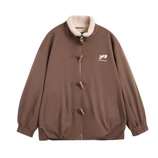 紫涵立领短外套女2025年冬季新款仿羊羔毛加绒牛角扣拉链夹克上衣