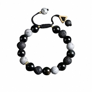 钛钢手链 几何火山石串珠手串时尚个性ins黑色手链小众暗黑风配饰