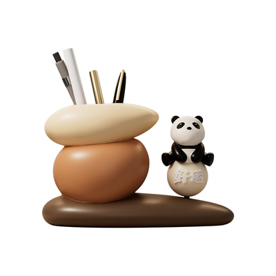文创熊猫时来运转笔筒摆件轻奢高级感办公室桌面装饰品创意礼物