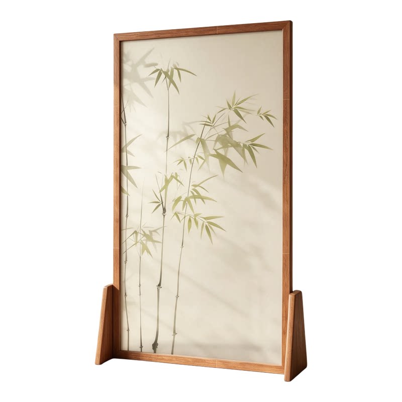 新中式山水花鸟半透明屏风定制