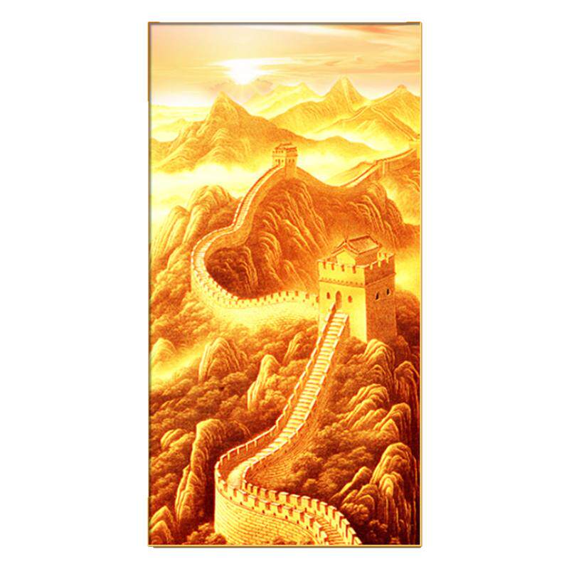 金色万里长城玄关画新中式客厅入户走廊过道装饰画竖版靠山图壁画