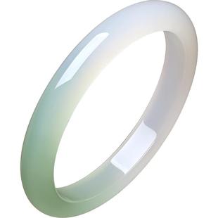 周六福玉髓手镯宽条半山半水浅白绿新中式国风女神节礼物送妈妈