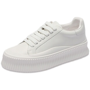 全牛皮~真皮小白鞋女鞋2025春季新款松糕饼干鞋学生厚底增高板鞋