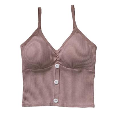 女夏装新款2020年时尚洋气美背吊带背心纽扣外穿显瘦V领白色上衣