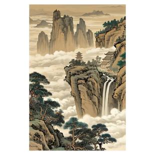 原创新中式宋代美学茶室挂画山水云松玄关侘寂风民宿装饰画办公室