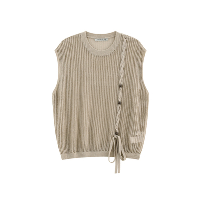 粗针镂空串珠麻花毛织马甲