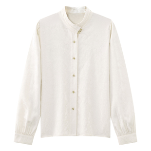 库恩玛维官方正品杏色素雅国风衬衫女2026年春新款温婉新中式上衣