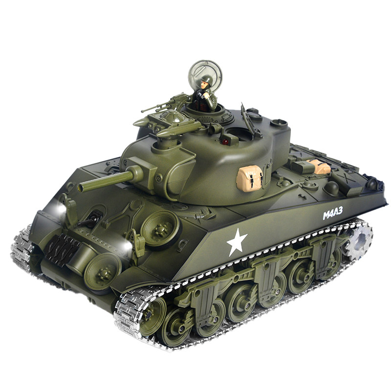 谢尔曼M4A3遥控坦克可开炮冒烟电动履带式儿童男孩越野车玩具模型