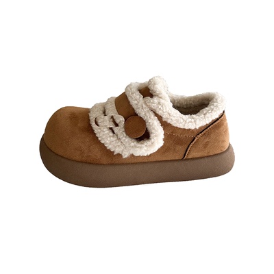 绝美松糕单鞋女冬平底全包博肯鞋