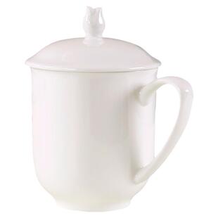 唐山骨瓷陶瓷杯带盖会议会务杯纯白带盖手柄办公家用茶水杯子定制