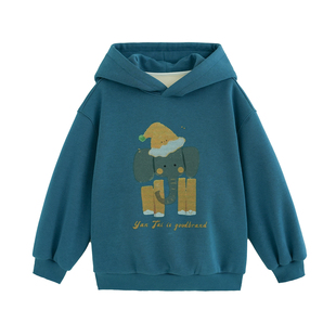 砚台家女童加绒连帽卫衣2025冬新款儿童卡通加厚洋气保暖薄绒上衣