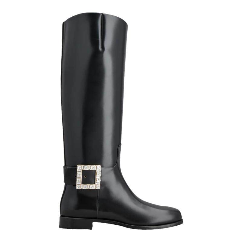 RogerVivier/罗杰维维亚女士靴子裸靴小牛皮水晶侧扣皮革内底新款