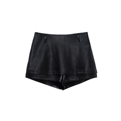 黑色短皮裤高腰显腿长