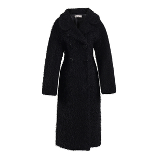 le palais vintage原创 复古黑色可收腰加厚保暖黑色长毛毛呢外套